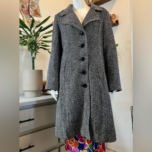 Classic Black and White Herringbone Coat wool blend